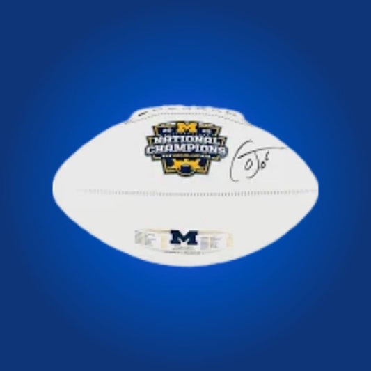 Cornelius Johnson autographed Michigan Wolverines white logo football, must-have collectible for Wolverines supporters and fans.