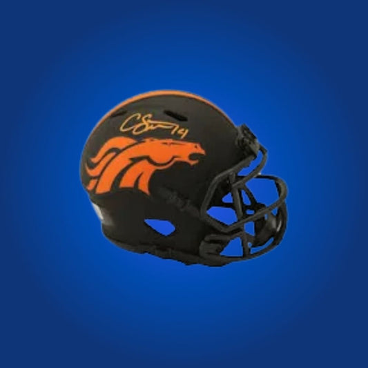 Denver Broncos Black Eclipse Speed Mini Helmet signed by Courtland Sutton, Certificate of Authenticity included