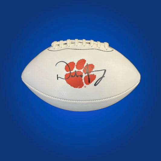 Dabo Swinney autographed Clemson Tigers white logo football, unique collectible for Clemson Tigers fans and memorabilia collectors.