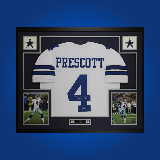 Framed Dallas Cowboys jersey signed by Dak Prescott with Certificate of Authenticity