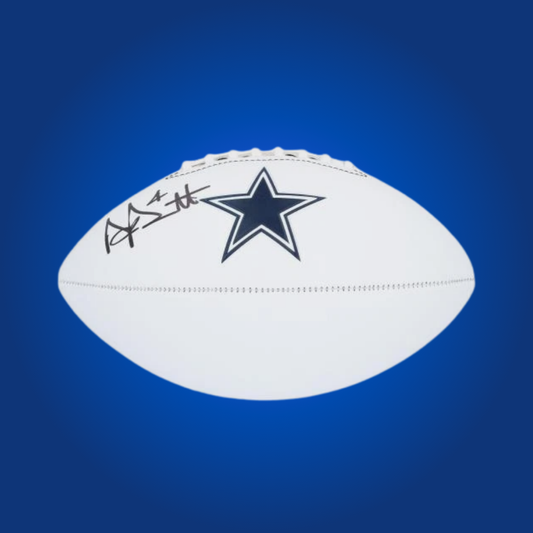 Dak Prescott signed Dallas Cowboys logo football, with an authentic signature, ideal for Cowboys memorabilia.