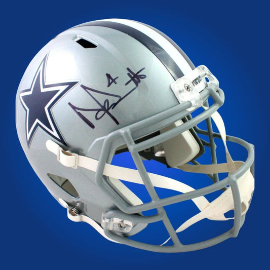 Dak Prescott signed Dallas Cowboys silver speed replica helmet