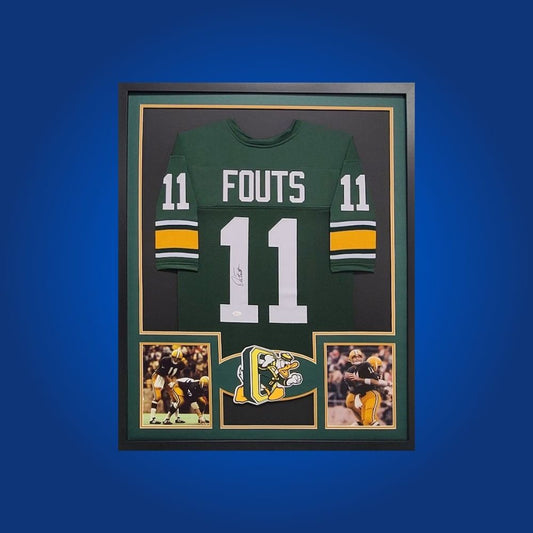 Dan Fouts Signed Full Framed Custom Oregon Ducks Jersey – autographed memorabilia, Hall of Fame quarterback collectible, centerpiece for Ducks fans.