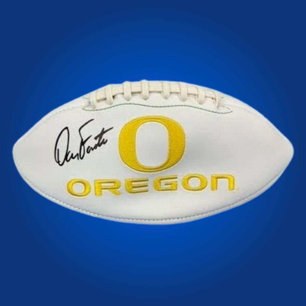 Dan Fouts autographed Oregon Ducks white logo football, outstanding collectible for Ducks fans and sports memorabilia collectors.
