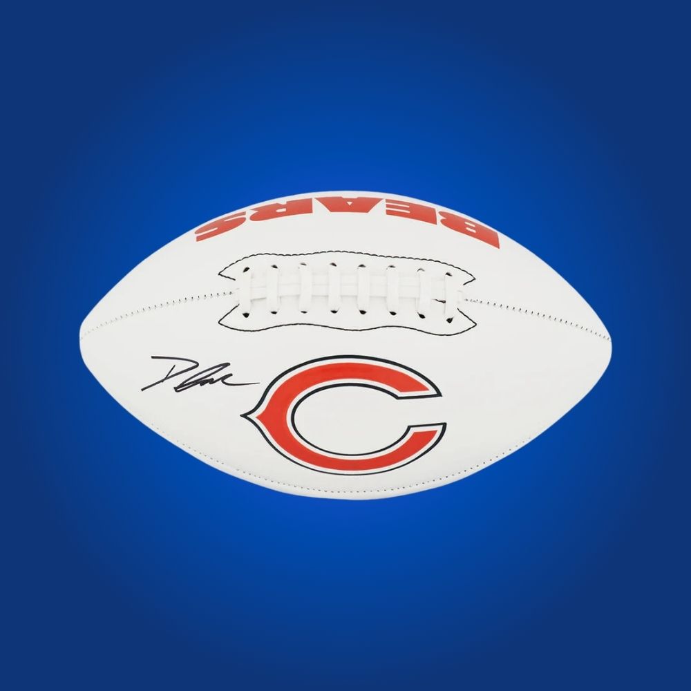 DeAndre Swift hand-signed Chicago Bears logo football, showcasing signature and official team graphics. A unique collectible for Bears fans and Swift memorabilia collectors. Includes Certificate of Authenticity. Images may differ for catalog uniformity.
