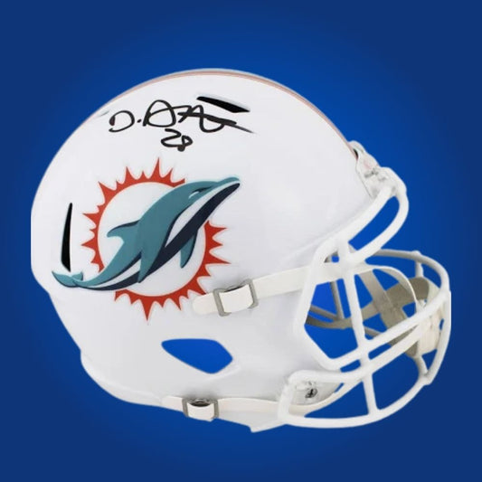 De’Von Achane signed Miami Dolphins white speed replica helmet