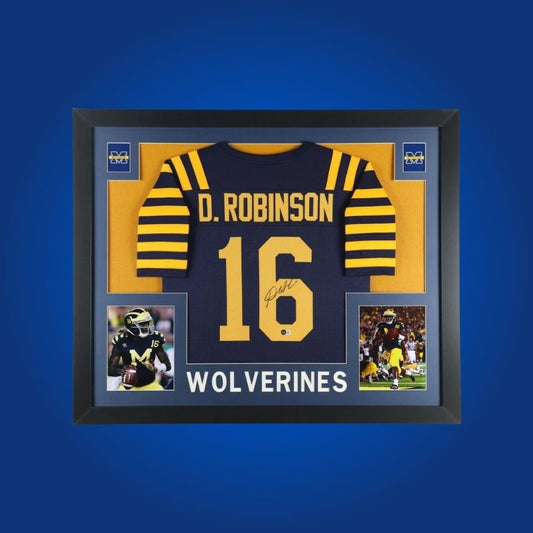 Denard Robinson Signed Full Framed Custom Michigan Wolverines Jersey – autographed memorabilia, dynamic quarterback collectible, ideal for Michigan enthusiasts.