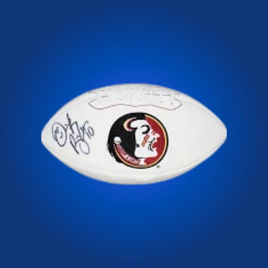 Derrick Brooks autographed Florida St Seminoles white logo football, essential for Florida St fans and collectors.