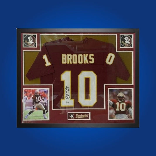 Derrick Brooks Signed Full Framed Custom Florida St Seminoles Jersey – autographed memorabilia, Hall of Fame linebacker collectible, ultimate Florida St fan jersey.
