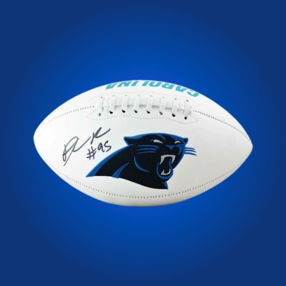 Derrick Brown signed Carolina Panthers logo football, a standout item for Panthers enthusiasts, officially certified for authenticity.