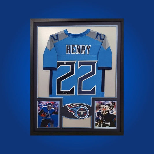 Autographed Tennessee Titans custom jersey by Derrick Henry with Certificate of Authenticity.