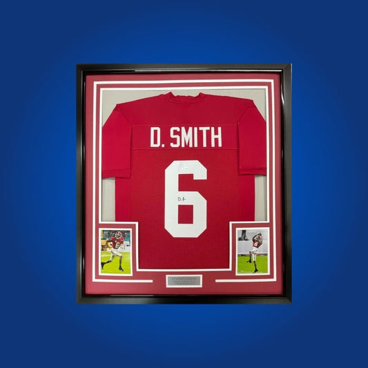 Devontae Smith Signed Full Framed Custom Alabama Crimson Tide Jersey – autographed memorabilia, Heisman-winning wide receiver collectible, perfect for Crimson Tide supporters.