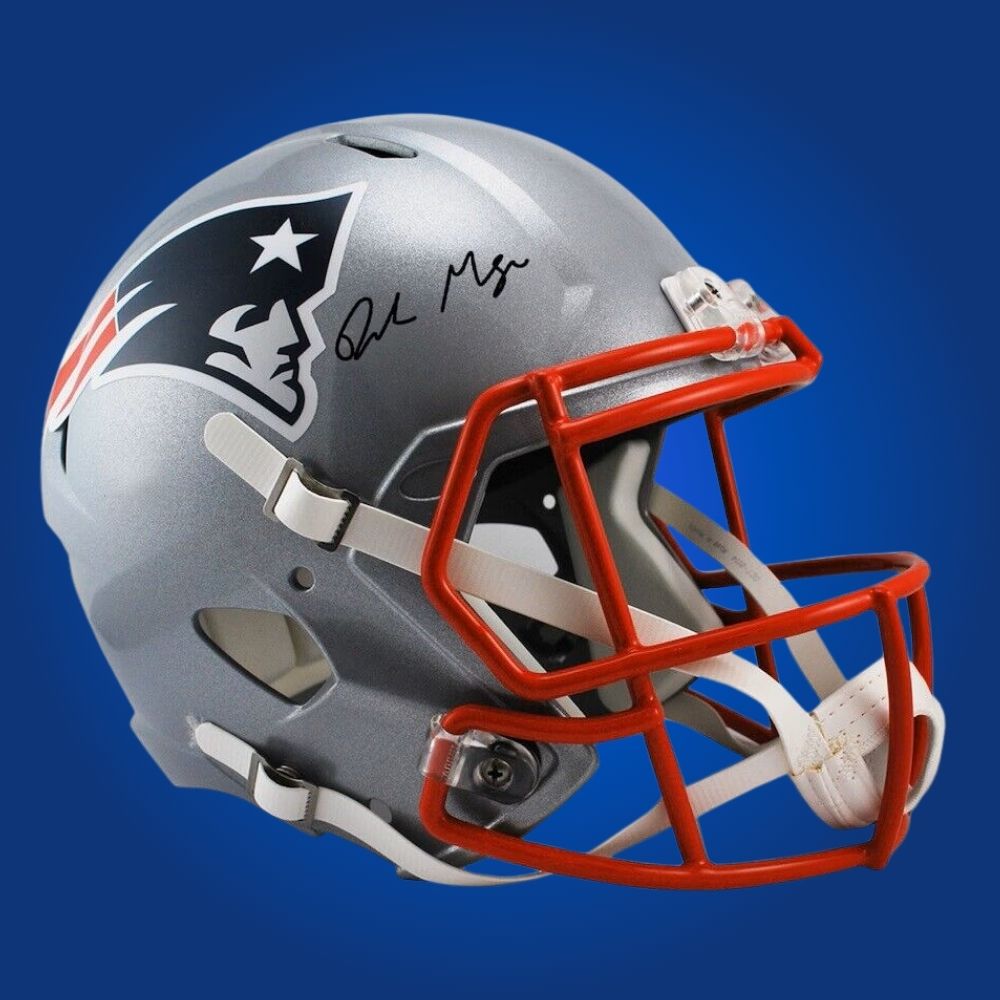 Drake Maye, signed New England Patriots grey replica helmet