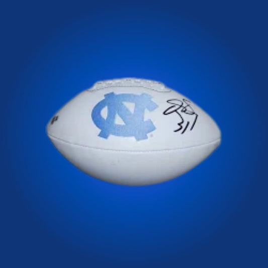 Dre Bly autographed North Carolina Tar Heels white logo football, collectible football for North Carolina supporters and fans.