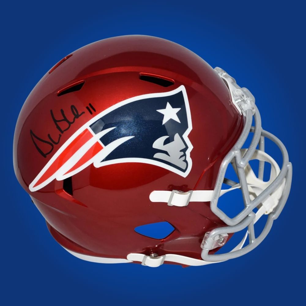 Drew Bledsoe Signed New England Patriots  Red Flash Speed Replica Helmet