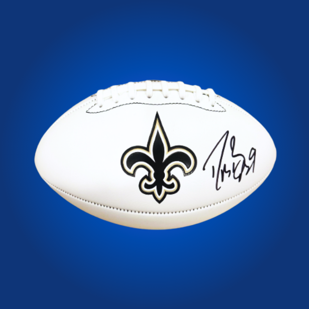 Drew Brees signed New Orleans Saints logo football, with his autograph, a prized collectible for Saints supporters.