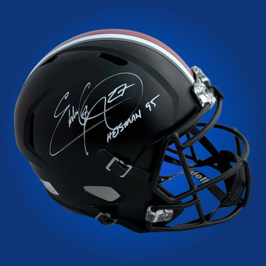 Autographed Ohio State Buckeyes full size replica helmet signed by Eddie George, shown on a white background. SportsMarkets product image.