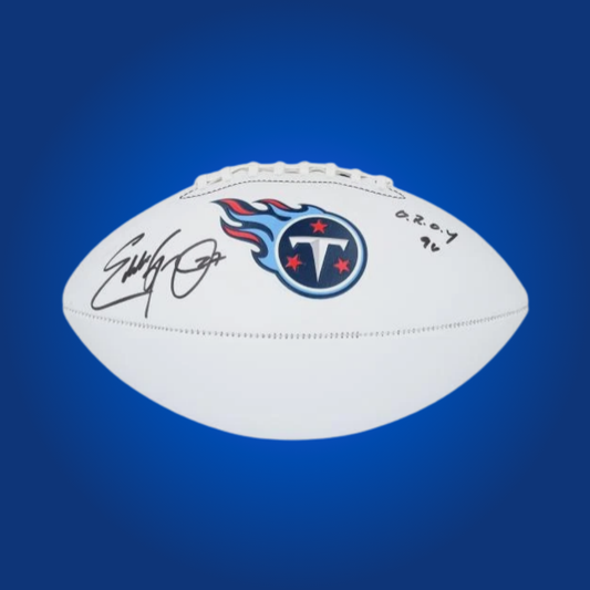 Eddie George signed Tennessee Titans logo football, showcasing his signature, ideal for Titans memorabilia.