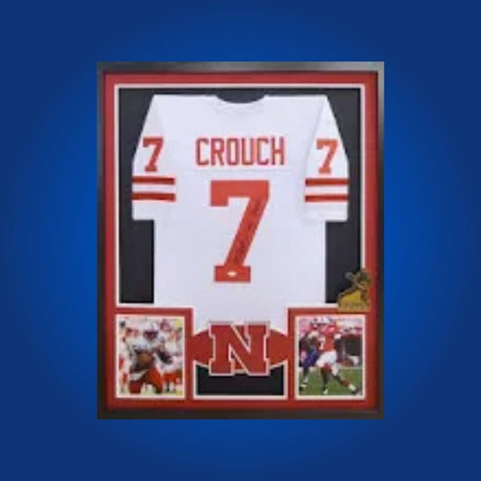 Eric Crouch Signed Full Framed Custom Nebraska Cornhuskers Jersey – autographed memorabilia, Heisman-winning quarterback collectible, a must-have for Nebraska supporters.