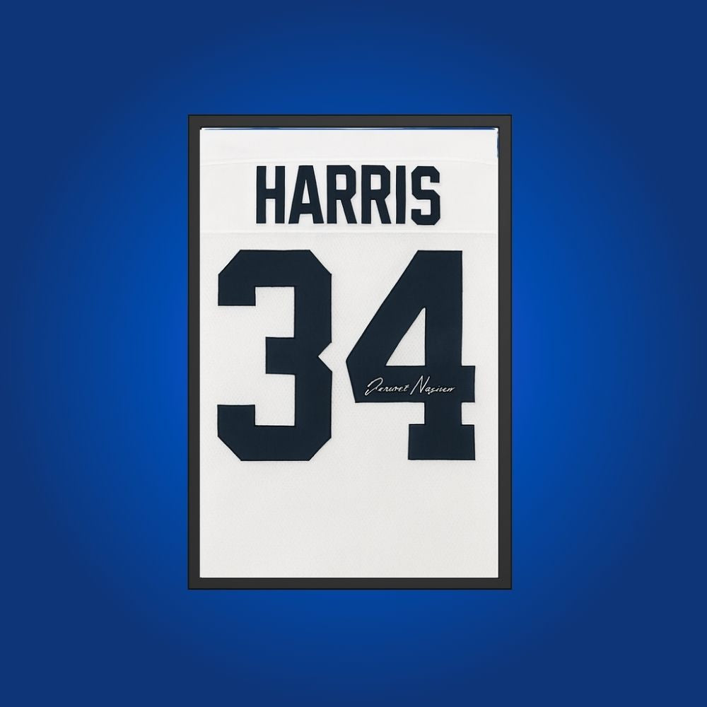 Franco Harris Signed Full Framed Custom Penn State Nittany Lions Jersey – autographed memorabilia, Hall of Fame running back collectible, legendary Nittany Lions piece.