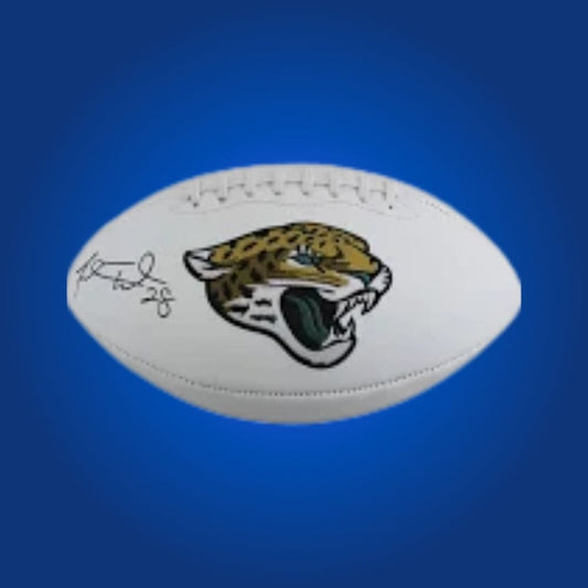 Fred Taylor signed Jacksonville Jaguars logo football, a standout collectible for Jaguars fans, authenticated for confidence and memorabilia collections.