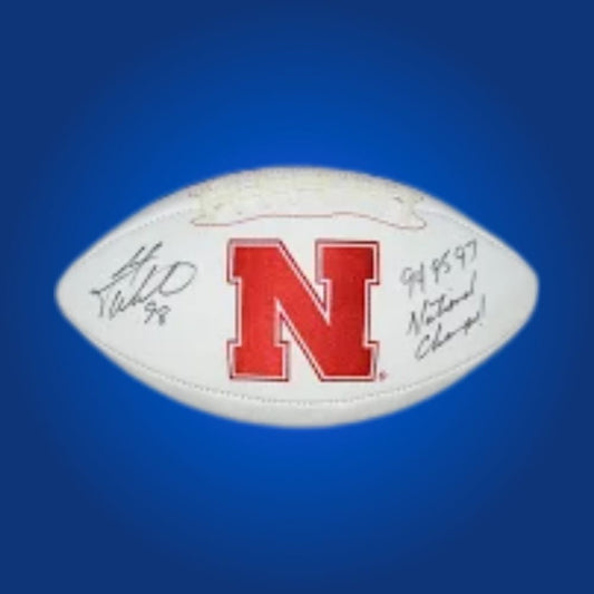 Grant Wistrom autographed Nebraska Cornhuskers white logo football, excellent addition for Nebraska fans and memorabilia collectors.