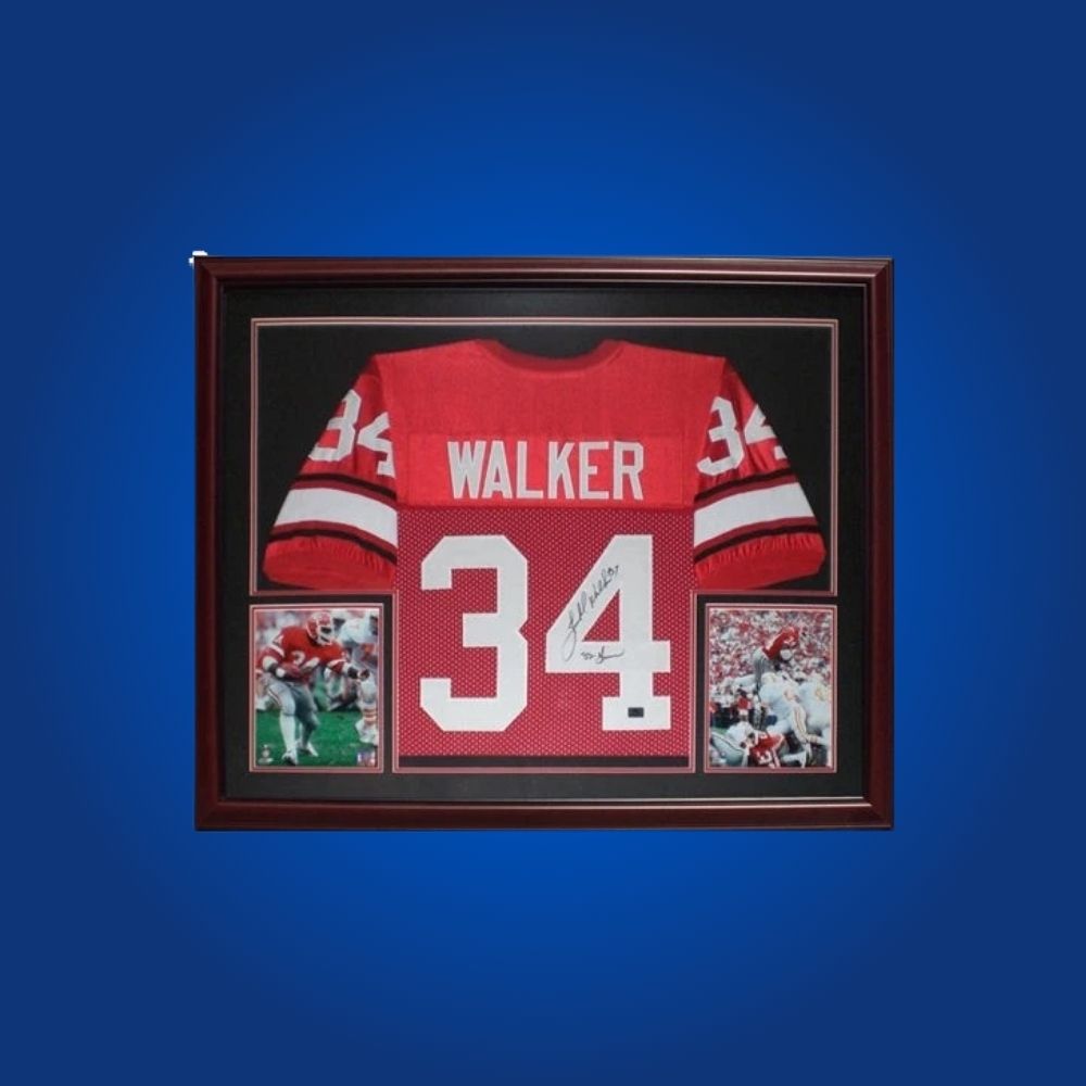 Herschel Walker Signed Full Framed Custom Georgia Bulldogs Jersey – autographed memorabilia, legendary running back collectible, iconic Georgia Bulldogs fan jersey.