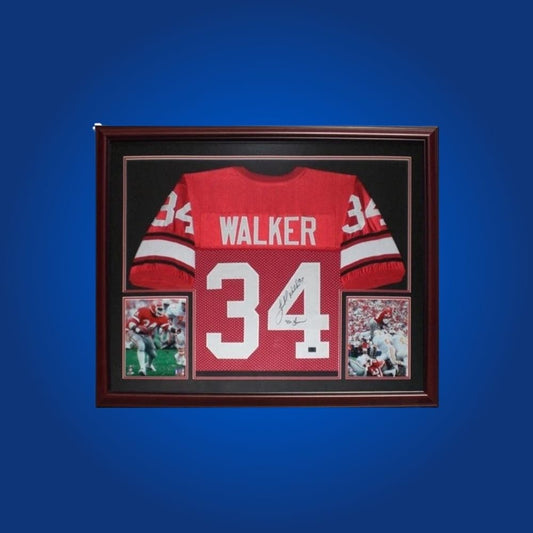 Herschel Walker Signed Full Framed Custom Georgia Bulldogs Jersey – autographed memorabilia, legendary running back collectible, iconic Georgia Bulldogs fan jersey.
