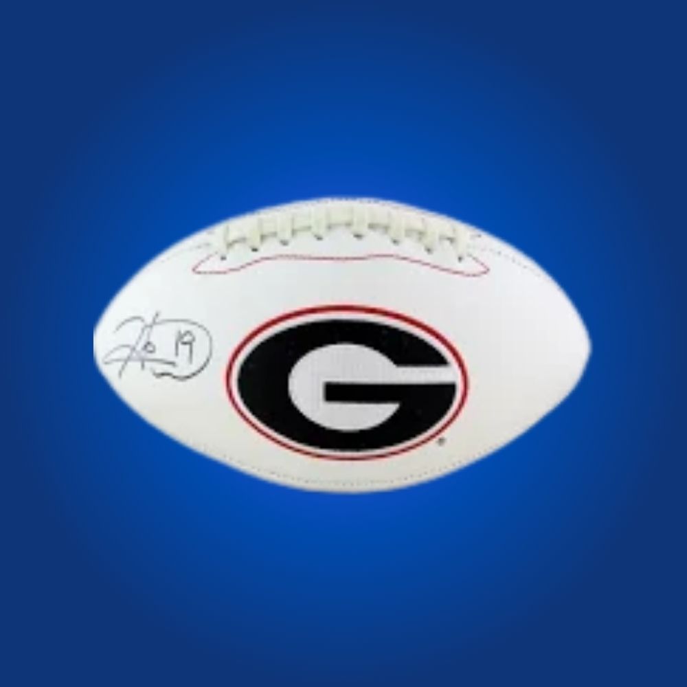 Hines Ward autographed Georgia Bulldogs white logo football, excellent collectible for Bulldogs fans and memorabilia collectors.