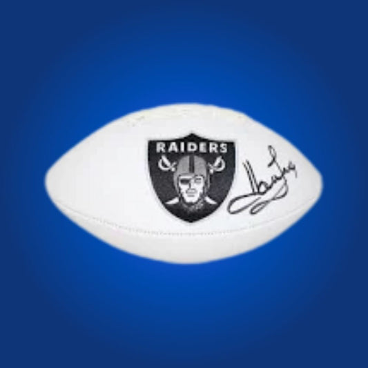 Howie Long signed Las Vegas Raiders logo football, a premium addition for Raiders memorabilia collections, certified authentic and perfect for display.