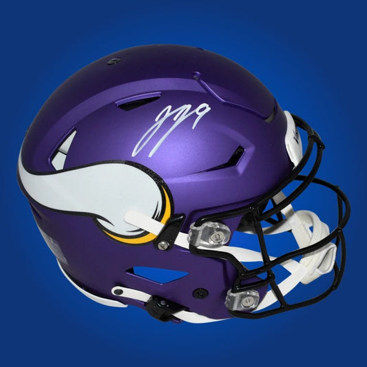 JJ McCarthy Signed Minnesota Vikings Purple Speedflex Authentic Helmet