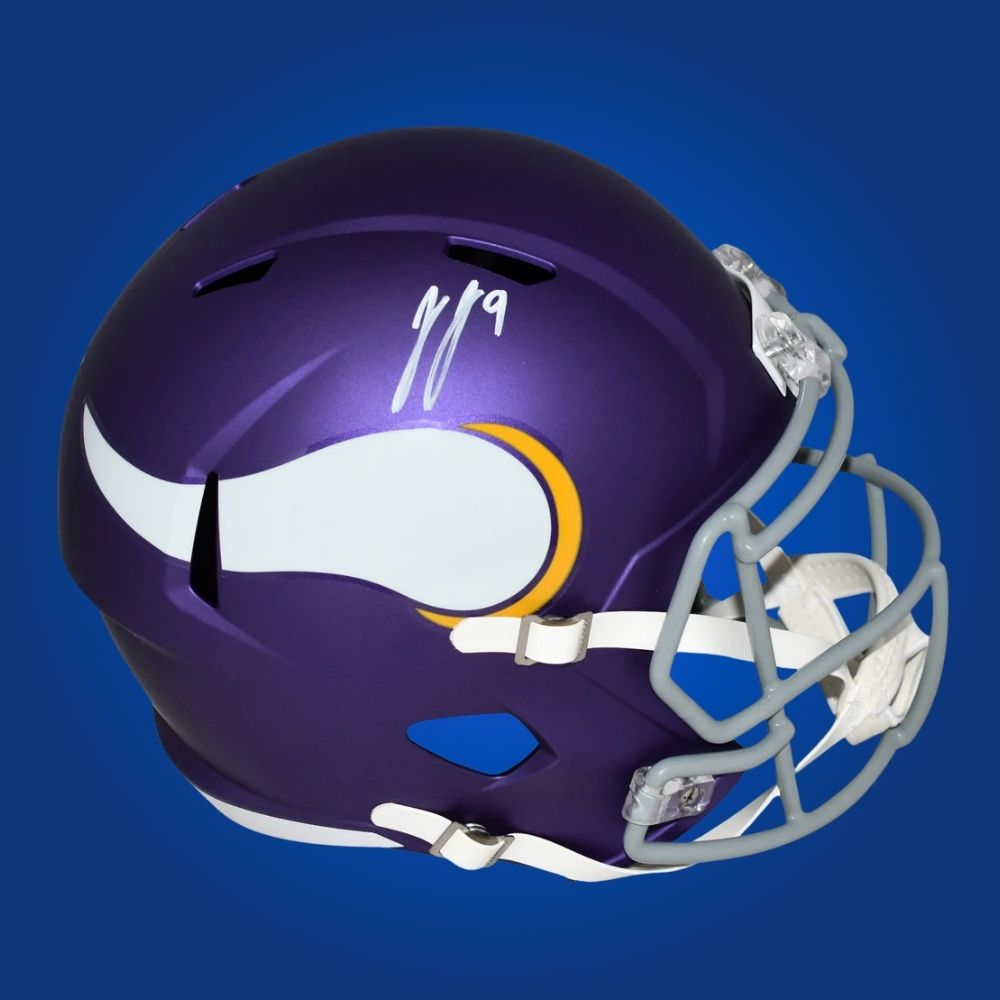 JJ McCarthy, signed Minnesota Vikings speed replica helmet