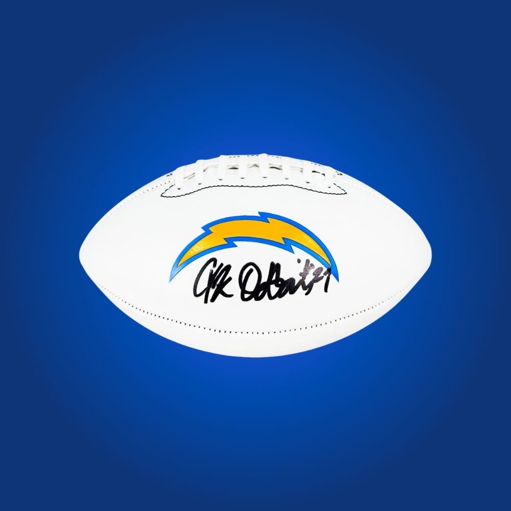 J.K. Dobbins signed Los Angeles Chargers logo football, a unique addition for fans and collectors, certified authentic and perfect for display.