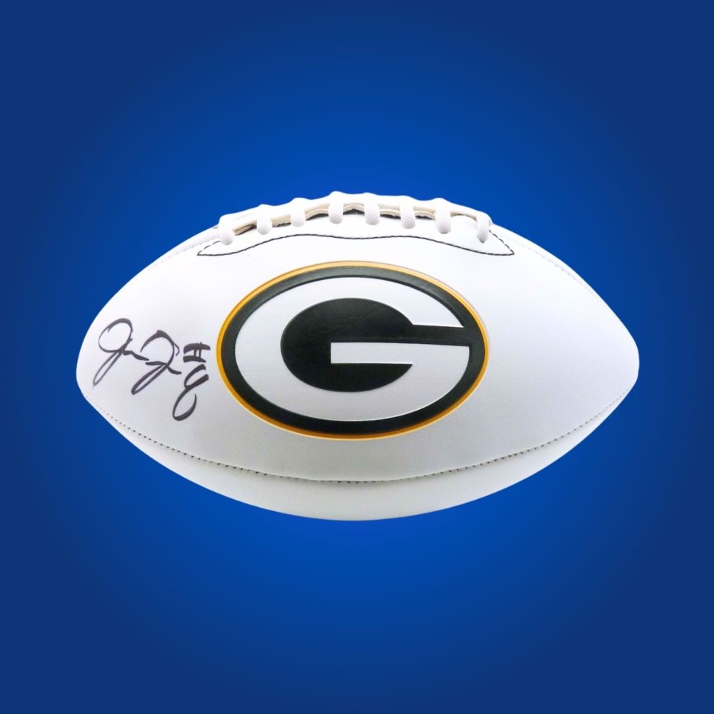 Josh Jacobs signed Green Bay Packers embroidered NFL football with white panels, featuring logo and Certificate of Authenticity