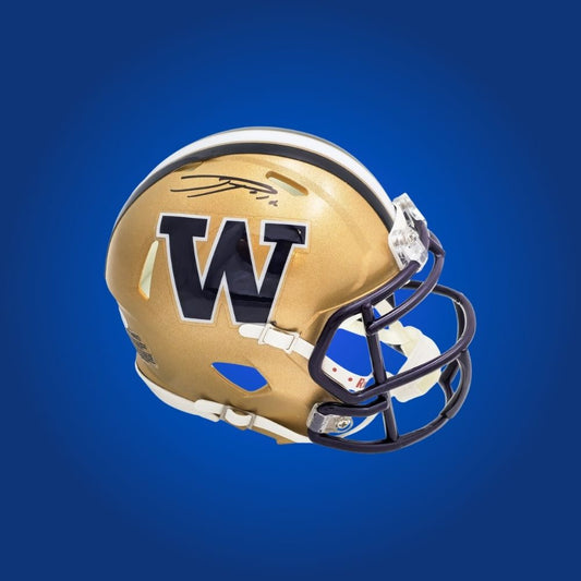 Ja’Lynn Polk signed Washington Huskies mini helmet—essential collectible for Huskies supporters and Polk fans.