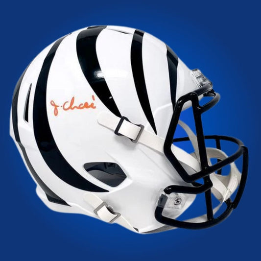Ja’Marr Chase, signed Cincinnati Bengals white speed rave replica helmet