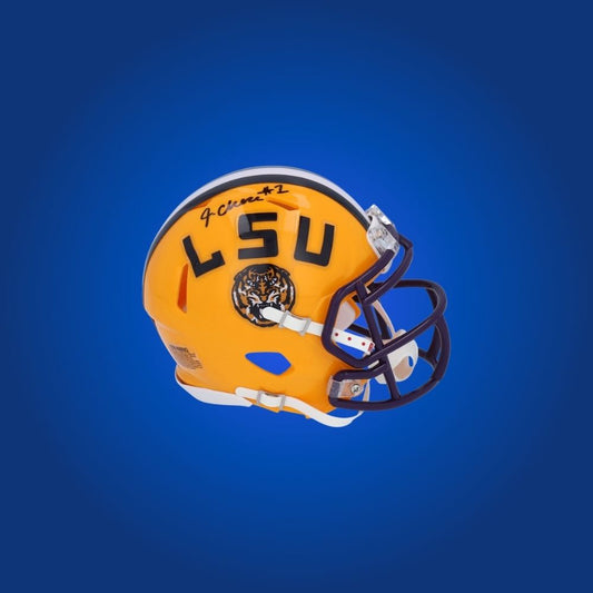 Ja'Marr Chase autographed LSU Tigers mini helmet, prized item for Tigers fans and Chase memorabilia collectors.