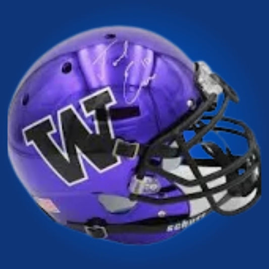 Autographed full size Authentic Helmet by Jacob Eason, former Washington Huskies quarterback and NFL draftee, presented against a crisp white background for catalog consistency. A must-have for dedicated Huskies collectors and fans. SportsMarkets product photo.