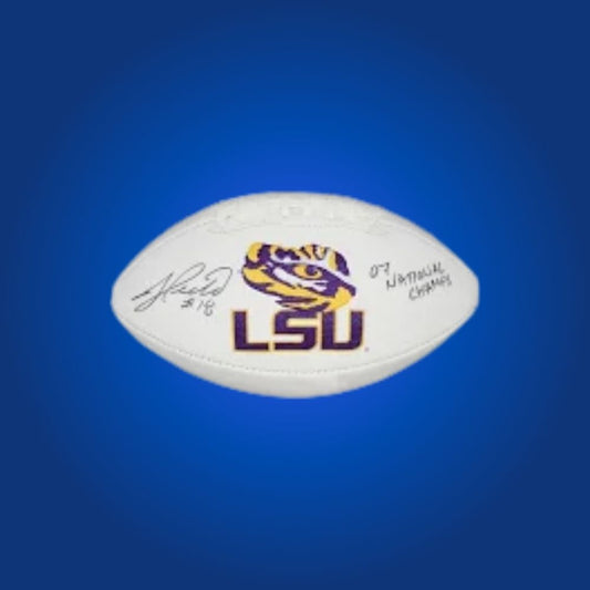 Jacob Hester autographed LSU Tigers white logo football, must-have item for LSU fans and sports memorabilia collectors.