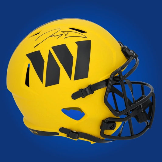 Jayden Daniels signed Washington Commanders yellow rave speed replica helmet