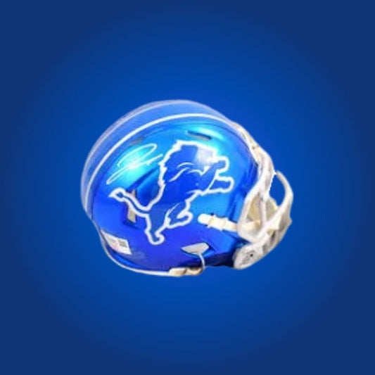 Detroit Lions Blue Flash Speed Mini Helmet autographed by Jahmyr Gibbs, Certificate of Authenticity included