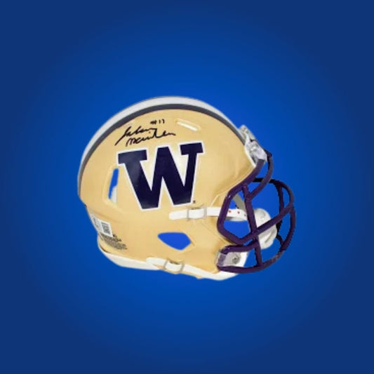 Jalen McMillan signed Washington Huskies mini helmet—valued collectible for Huskies fans and McMillan memorabilia collectors.