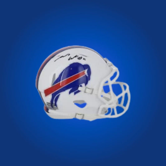 Buffalo Bills White Speed Mini Helmet autographed by James Cook, Certificate of Authenticity included