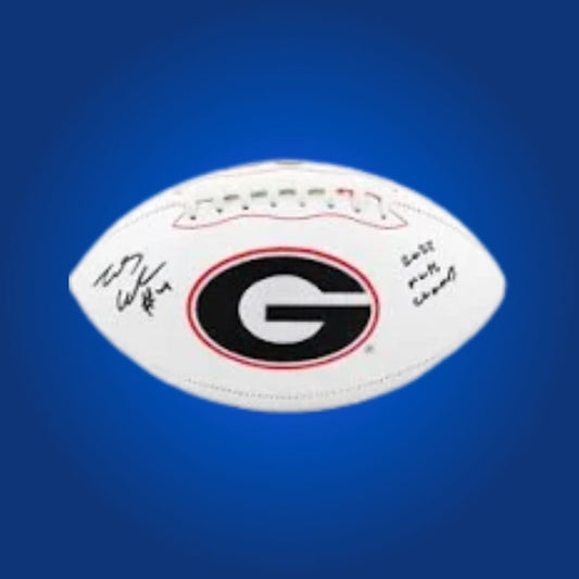 James Cook autographed Georgia Bulldogs white logo football, special memorabilia for Georgia fans and collectors.