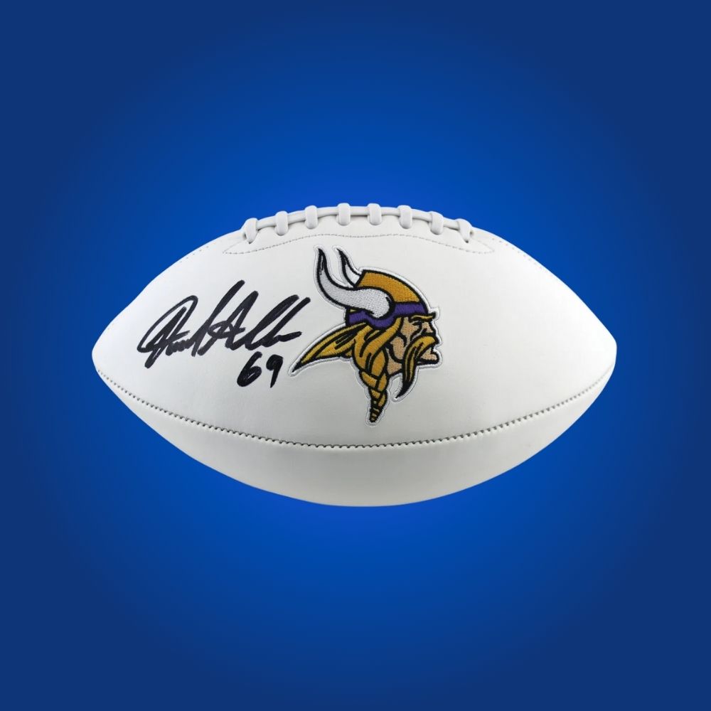Jared Allen signed Minnesota Vikings logo football, a must-have collectible for fans and sports memorabilia collectors, authenticated for confidence and ready for display.