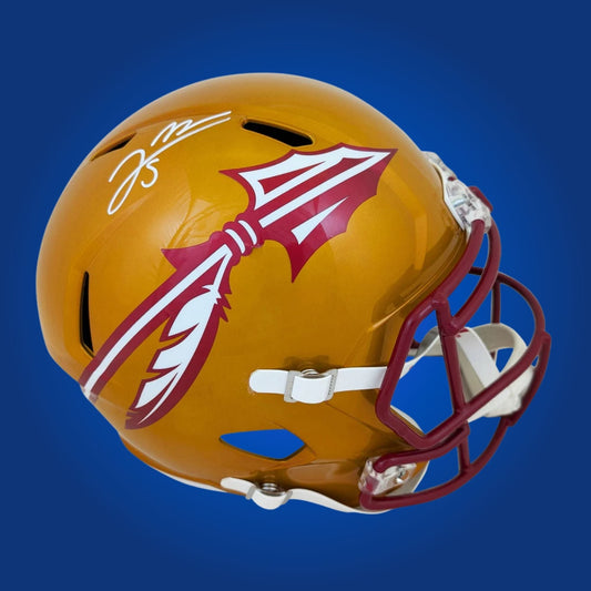 Autographed Florida State Seminoles full size replica helmet signed by Jared Verse, presented on a white background. SportsMarkets product photo.