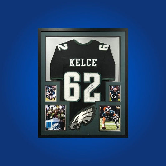Autographed Philadelphia Eagles custom jersey by Jason Kelce with Certificate of Authenticity.