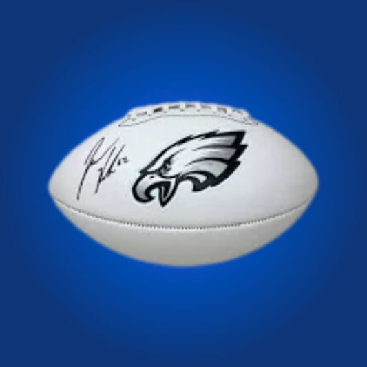 Jason Kelce autographed Philadelphia Eagles logo football, featuring signature and Eagles logo.