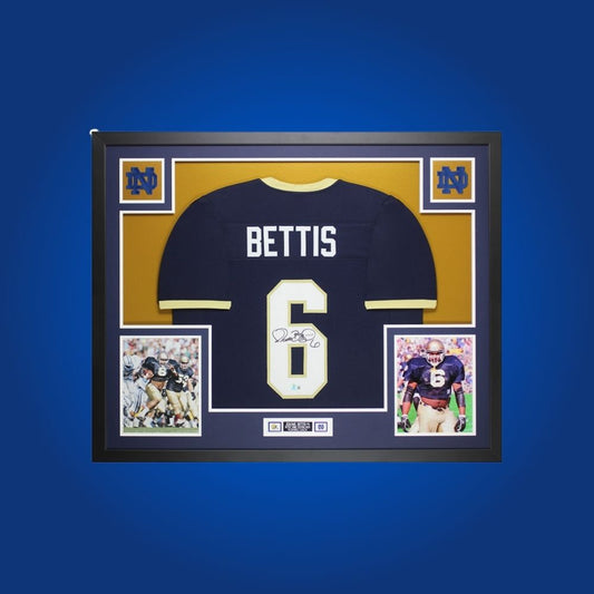 Jerome Bettis Signed Full Framed Custom Notre Dame Fighting Irish Jersey – autographed memorabilia, Hall of Fame running back collectible, perfect for Notre Dame supporters.