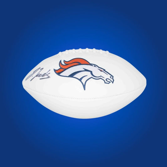 Jerry Jeudy signed Denver Broncos logo football, a standout collectible for Denver fans, certified authentic and ready for display.